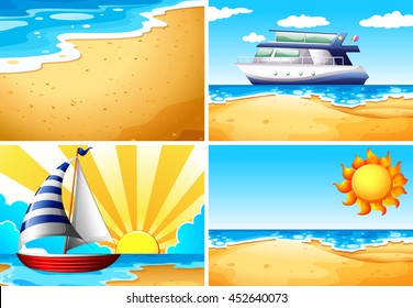 Nature scenes with beach and ocean illustration