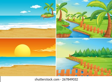 Nature scenes of beaches and river