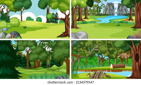 Nature scenes with trees in forest illustration