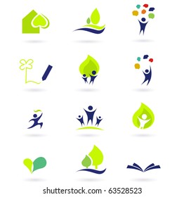 Nature, school and education icons. Vector illustrations abstract icons: nature, people and education set.