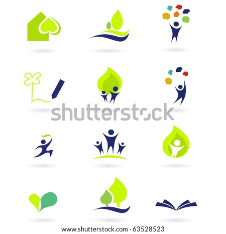Nature, school and education icons. Vector illustrations abstract icons: nature, people and education set.