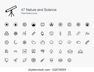 Nature And Science Pixel Perfect Icons (line Style)