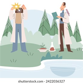Nature science. Vector illustration. Learning from natures patterns and processes drives scientific and technological innovation Information collected through environmental studies informs