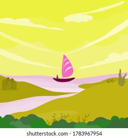 Textura de fondo del paisaje natural del mar con navegación en verano , nube, fondo de agua escena de la escena del vector ilustración del diseño gráfico 