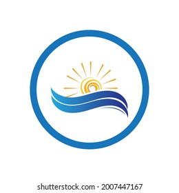 nature sea Water wave and sun icon vector illustration design logo - Vector