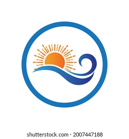 nature sea Water wave and sun icon vector illustration design logo - Vector