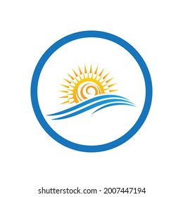 nature sea Water wave and sun icon vector illustration design logo - Vector