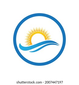 nature sea Water wave and sun icon vector illustration design logo - Vector