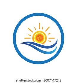 nature sea Water wave and sun icon vector illustration design logo - Vector