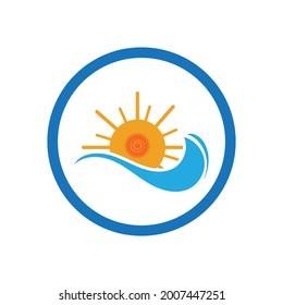 nature sea Water wave and sun icon vector illustration design logo - Vector