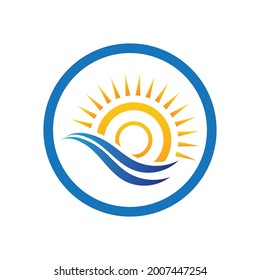 nature sea Water wave and sun icon vector illustration design logo - Vector