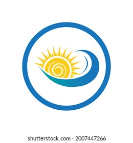 nature sea Water wave and sun icon vector illustration design logo - Vector