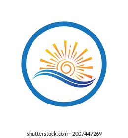 nature sea Water wave and sun icon vector illustration design logo - Vector