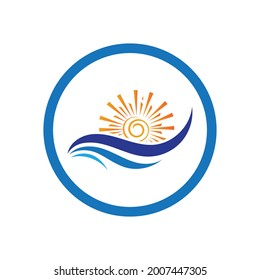 nature sea Water wave and sun icon vector illustration design logo - Vector