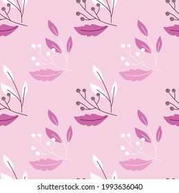 Nature seamless abstract botany pattern with simple berry print. Pink pastel background. Abstract ornament. Great for fabric design, textile print, wrapping, cover. Vector illustration.