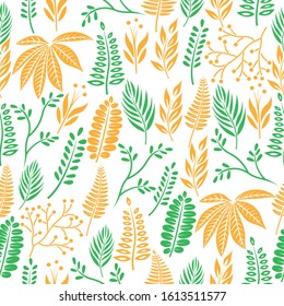 Nature seamless background with flowers and leaves of illustration