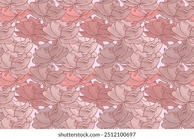 Nature seamless floral pattern with hand drawn abstract flowers on a pink background. Tropical forest, summer time. Perfect for nature inspired designs, textiles, and home decor.