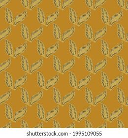 Nature seamless pattern with abstract seasonal leaf ornament. Orange background. Nature backdrop. Flat vector print for textile, fabric, giftwrap, wallpapers. Endless illustration.