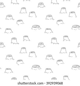 Nature Seamless Pattern in Black and White. Repetitive Texture with Hand Drawn Tree Stumps.  Vector Baby Background