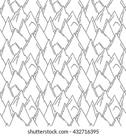 Nature Seamless Pattern in Black and White. Repetitive Texture with Hand Drawn Mountains. Vector Baby Background. 