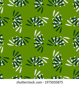 Nature seamless pattern with botanic geometric flowers daisy ornament. Light green background. Flat vector print for textile, fabric, giftwrap, wallpapers. Endless illustration.