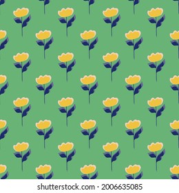 Naturaleza sin fisuras con adorno de flores amarillas brillantes. Fondo azul turquesa. Ilustración vectorial para impresiones textiles estacionales, tela, carteles, telas de fondo y papel pintado.