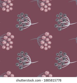 Nature seamless pattern with doodle botanical rowanberry elements. Pastel purple background. Great for fabric design, textile print, wrapping, cover. Vector illustration