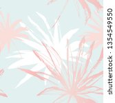 Nature seamless pattern. Hand drawn abstract tropical summer background: fan palm tree leaves in silhouette, line art with glossy gradient effect Vector art illustration in pastel gold rose pink color