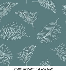 Nature seamless pattern. Hand drawn tropical summer background: palm tree leaves background.
