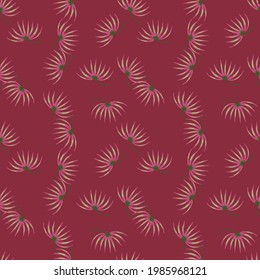 Nature seamless pattern with little random tropic bush elements. Pink background. Simple stylistic. Designed for fabric design, textile print, wrapping, cover. Vector illustration.