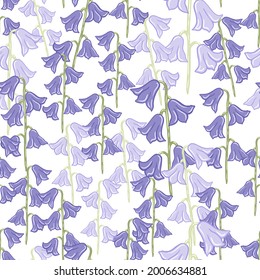 Nature seamless pattern with meadow bell flowers elements print. Blue print. Isolared artwork. Flat vector print for textile, fabric, giftwrap, wallpapers. Endless illustration.