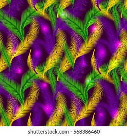 Nature seamless pattern of palms. Color of Mardi Gras.