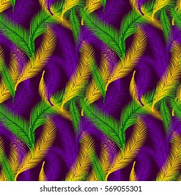 Nature seamless pattern of palms. Color of Mardi Gras.