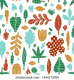 Nature seamless pattern  plant abstract naive style.Botanical hand drawing.Vector illustration.
