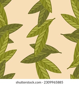 Patrón natural sin fisuras con hojas verdes ricas. Fondo floral minimalista. Follaje dibujado a mano diseño moderno para envolver papel, cubierta, tela, decoración interior, impresión, papel pintado, web. Vector