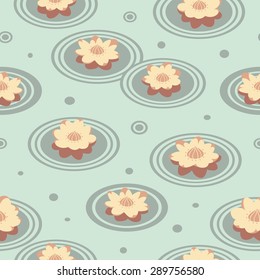 Nature seamless pattern with Water Lily in vector. Cute pastel illustration.