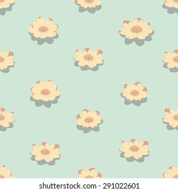 Nature seamless pattern with Water Lily in vector. Cute pastel illustration.