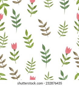 Nature seamless pattern watercolor hand drawn leafs. Nature color