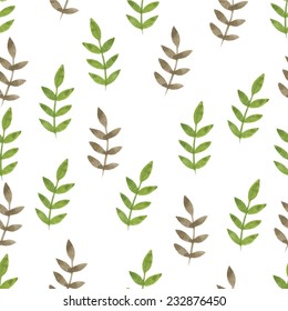 Nature seamless pattern watercolor hand drawn leafs. Nature color