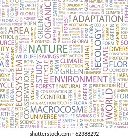 NATURE. Seamless vector background. Illustration with different association terms.