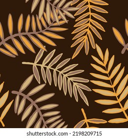 Nature seamless vector pattern with hand drawn twig, tree branch with leaves, tropical summer time. Ecological rural theme for poster print, wrapping paper, wallpaper, clothes textile, fabric design.