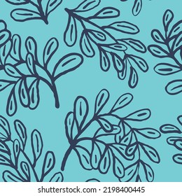 Natur nahtlose Vektormuster mit handgezeichnet Zweig, Baumzweig mit Blättern, tropische Sommerzeit. Ökologisches ländliches Thema für Plakatdruck, Wickelpapier, Tapete, Kleidung Textilien, Stoffdesign.