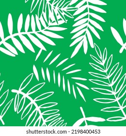 Nature seamless vector pattern with hand drawn twig, tree branch with leaves, tropical summer time. Ecological rural theme for poster print, wrapping paper, wallpaper, clothes textile, fabric design.