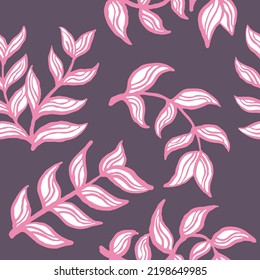 Nature seamless vector pattern with hand drawn twig, tree branch with leaves, tropical summer time. Ecological rural theme for poster print, wrapping paper, wallpaper, clothes textile, fabric design.