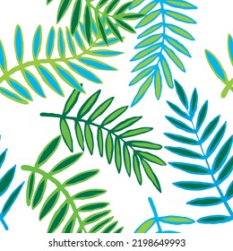 Nature seamless vector pattern with hand drawn twig, tree branch with leaves, tropical summer time. Ecological rural theme for poster print, wrapping paper, wallpaper, clothes textile, fabric design.