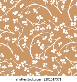 Nature seamless vector pattern with hand drawn twig, tree branch with leaves, tropical summer time. Ecological rural theme for poster print, wrapping paper, wallpaper, clothes textile, fabric design.