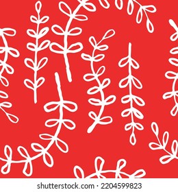 Nature seamless vector pattern with hand drawn twig, tree branch with leaves, tropical summer time. Ecological rural theme for poster print, wrapping paper, wallpaper, clothes textile, fabric design.