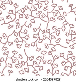 Nature seamless vector pattern with hand drawn twig, tree branch with leaves, tropical summer time. Ecological rural theme for poster print, wrapping paper, wallpaper, clothes textile, fabric design.