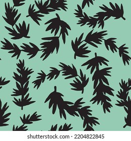 Nature seamless vector pattern with hand drawn twig, tree branch with leaves, tropical summer time. Ecological rural theme for poster print, wrapping paper, wallpaper, clothes textile, fabric design.