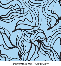 Nature seamless vector pattern with hand drawn twig, tree branch with leaves, tropical summer time. Ecological rural theme for poster print, wrapping paper, wallpaper, clothes textile, fabric design.